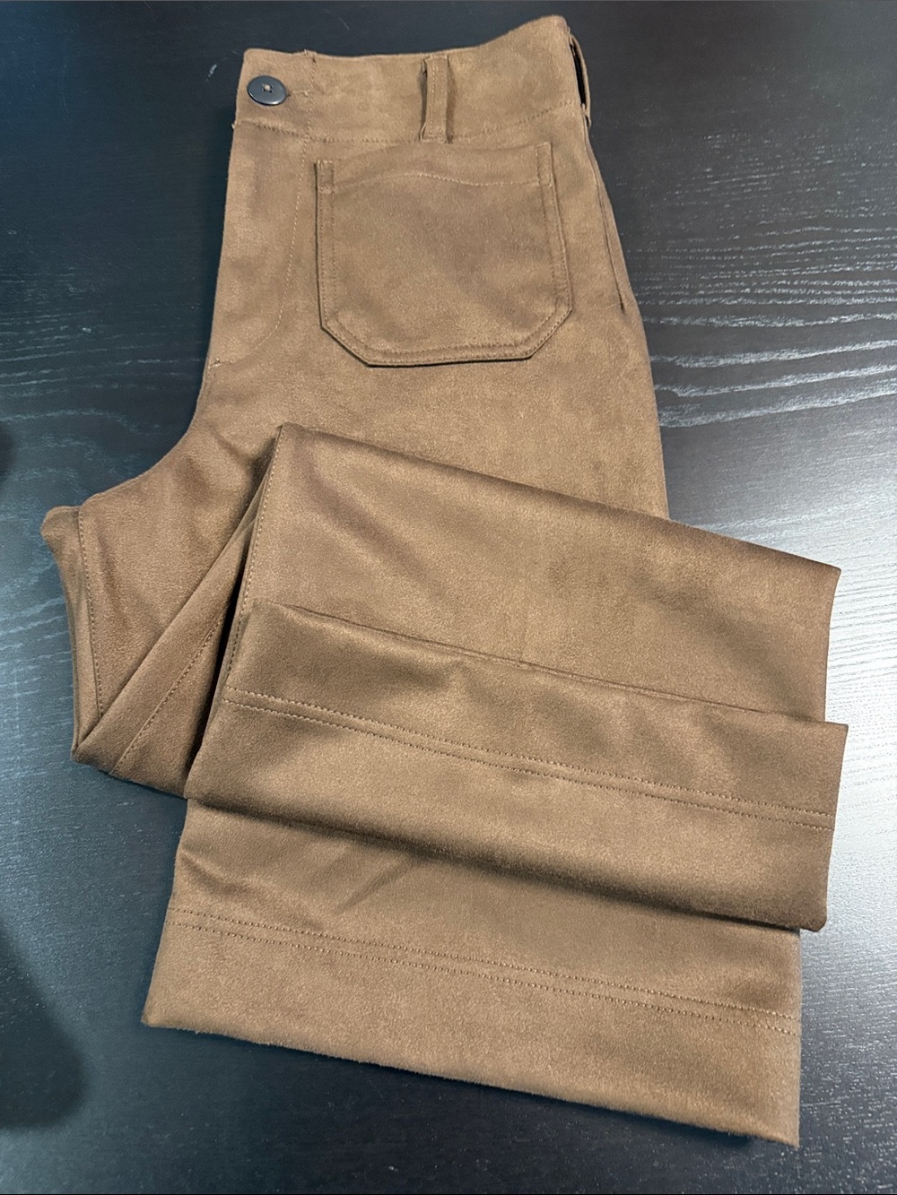 Maeve/Anthropologie Colette Faux Suede Brown Wide-Leg Cropped Pants - Picture 4 of 4